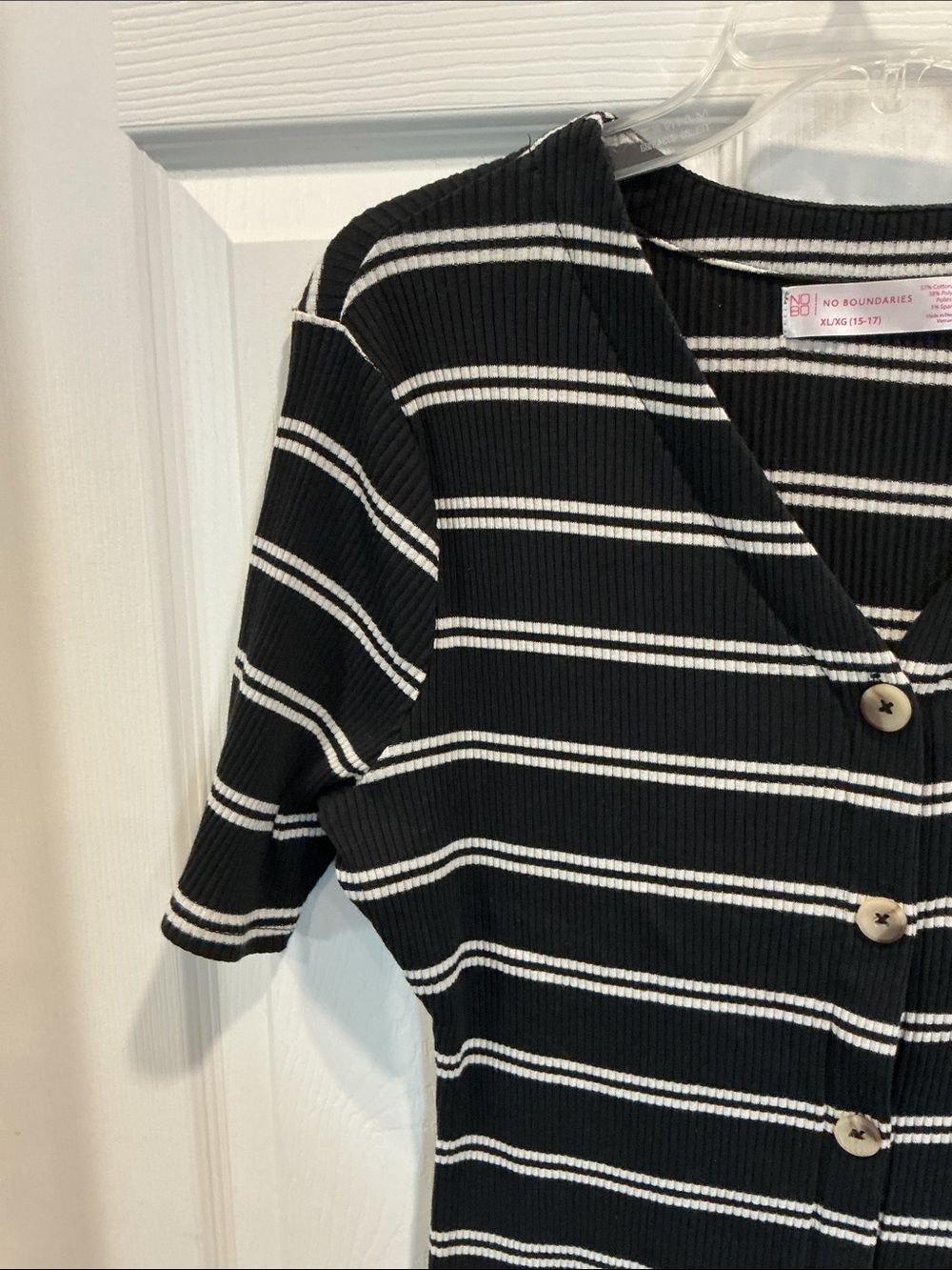 No Boundaries Black and White Striped Button-Down Top - Picture 4 of 6